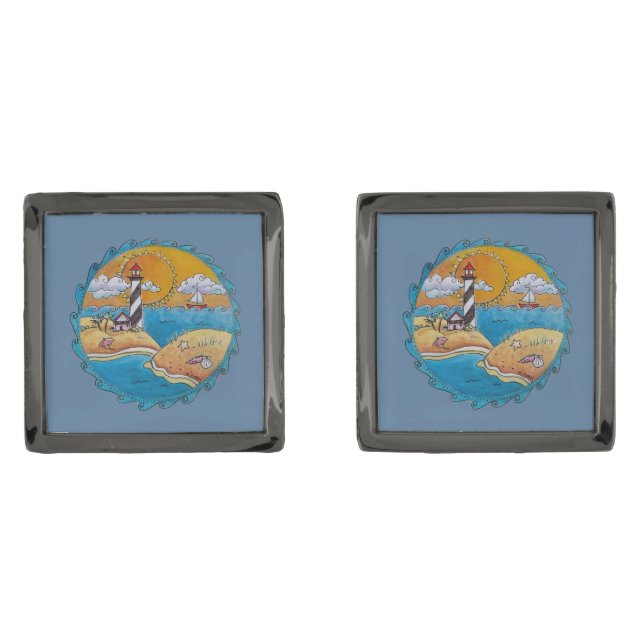 Summer beach fun sunny seashore coastal cufflinks (Front)