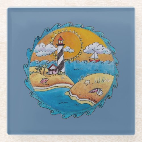 Summer beach fun sunny seashore coastal glass coaster