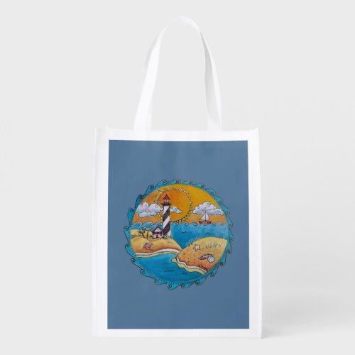Summer beach fun sunny seashore coastal grocery bag