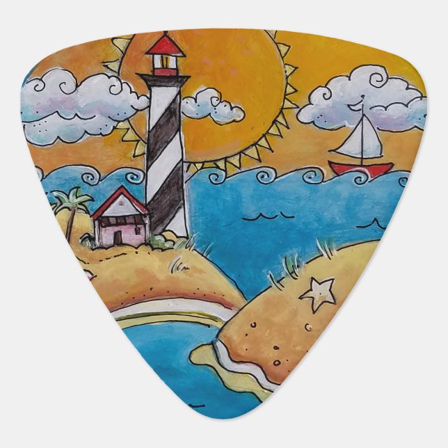 Summer beach fun sunny seashore coastal guitar pick (Front)