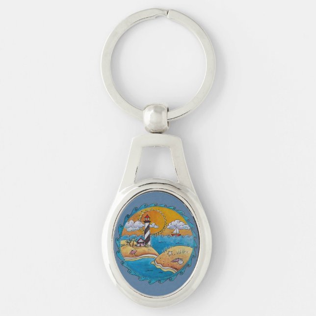 Summer beach fun sunny seashore coastal keychain (Front)