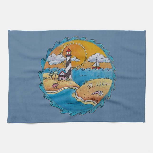 Summer beach fun sunny seashore coastal kitchen towel (Horizontal)