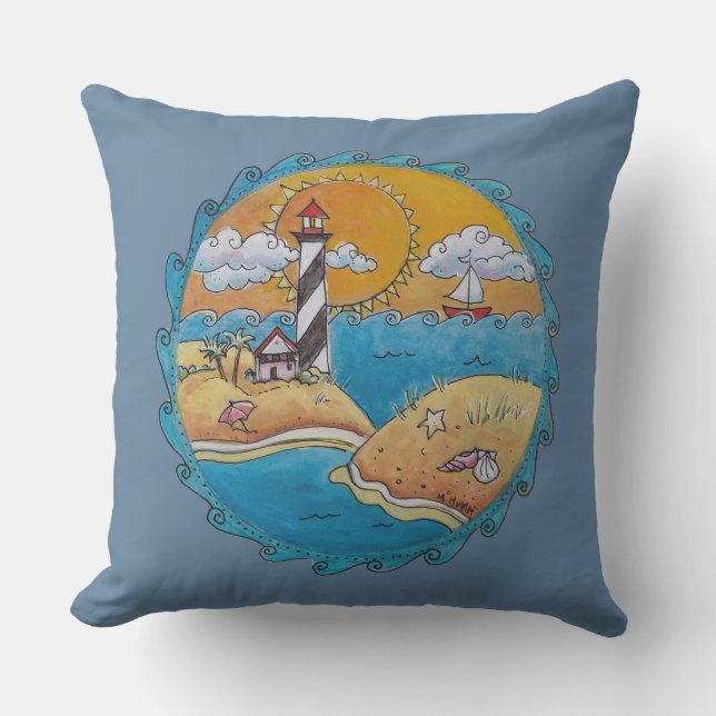 Summer beach fun sunny seashore coastal outdoor pillow (Front)