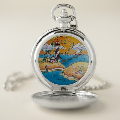 Summer beach fun sunny seashore coastal pocket watch