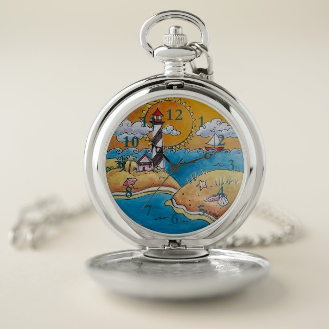 Summer beach fun sunny seashore coastal pocket watch (Inside)