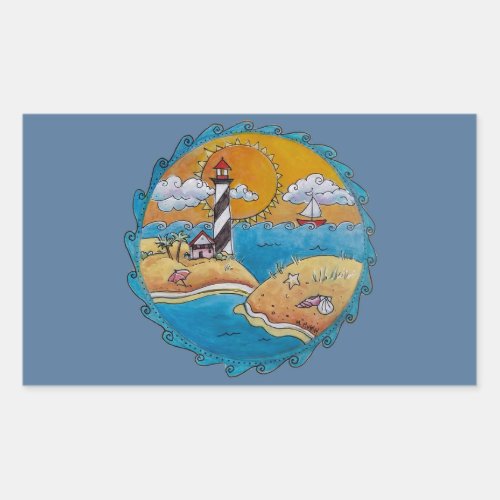 Summer beach fun sunny seashore coastal rectangular sticker