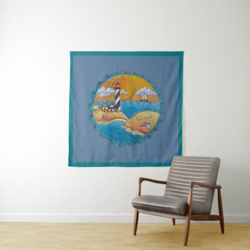 Summer beach fun sunny seashore coastal tapestry