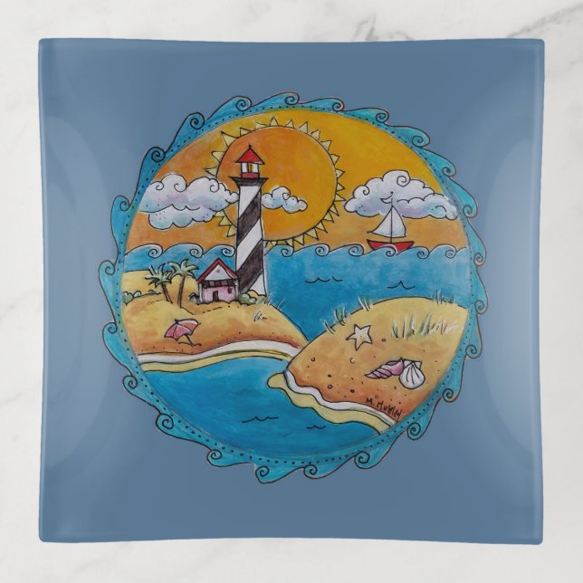 Summer beach fun sunny seashore coastal trinket tray (Front)
