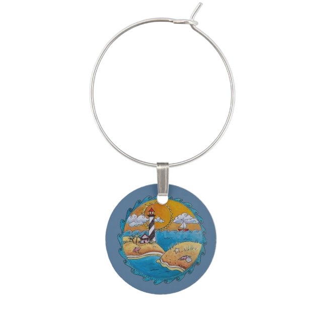 Summer beach fun sunny seashore coastal wine charm (Front)