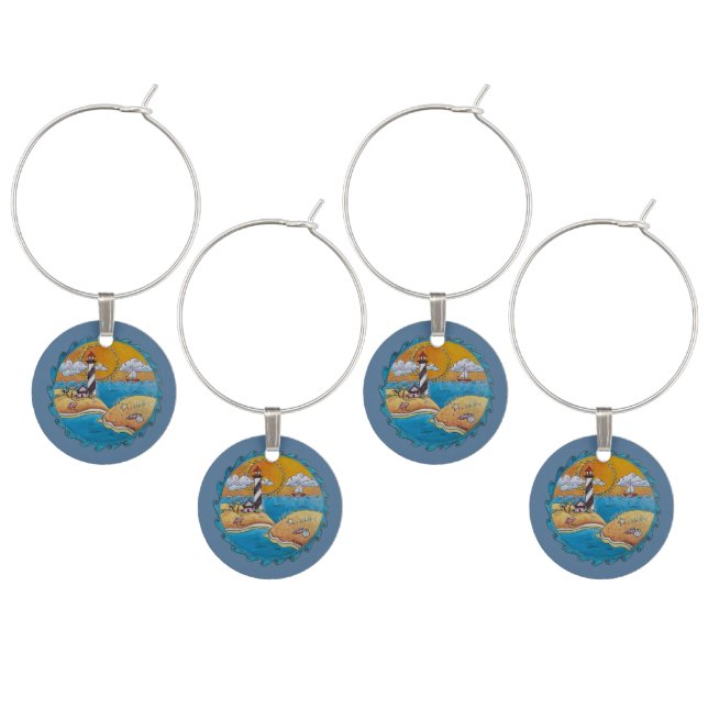 Summer beach fun sunny seashore coastal wine charm (Staggered)