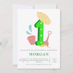 Summer Beach Gender Neutral 1st Birthday Party Invitation