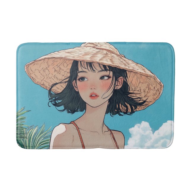 Summer Beach Girl Anime Bath Mat (Front)