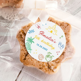 Summer Beach Girl Birthday Favor Classic Round Sticker