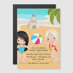 Summer Beach Girl Birthday Party Magnetic Invitation