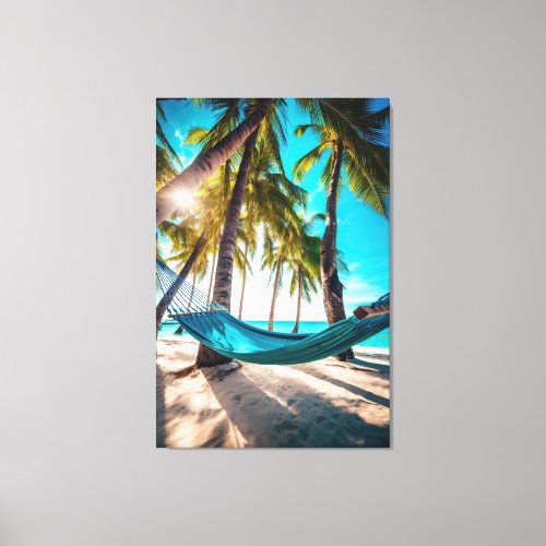 Summer Beach Hammock Ocean Vacation Palm Trees Canvas Print