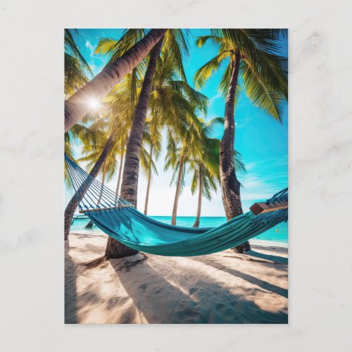 Summer Beach Hammock Ocean Vacation Palm Trees Postcard