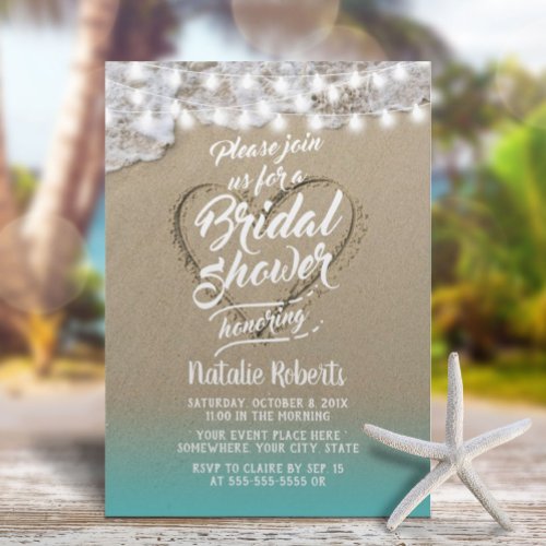 Summer Beach Heart Rustic Bridal Shower Invitation