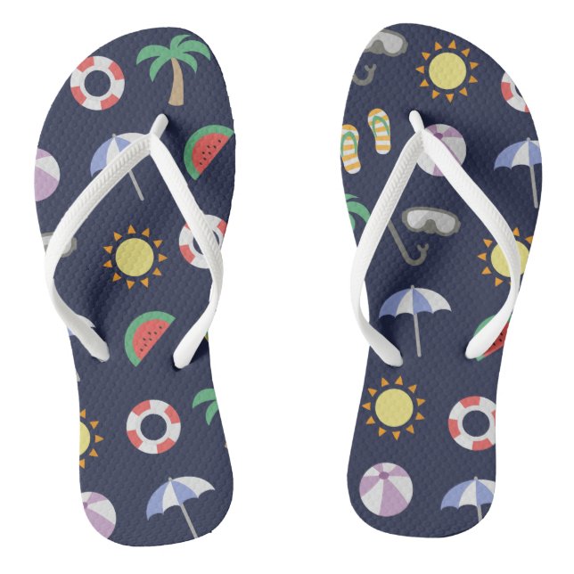 Summer Beach Holiday Blue Pattern Flip Flops (Footbed)