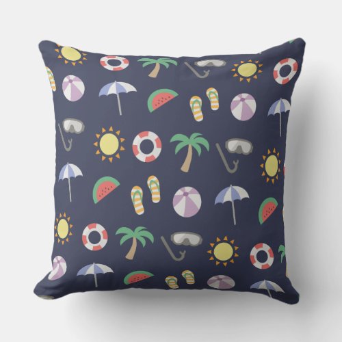 Summer Beach Holiday Blue Pattern Outdoor Pillow