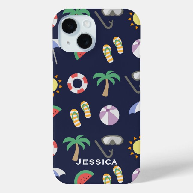 Summer Beach Holiday Blue Pattern Personalised Case-Mate iPhone Case (Back)