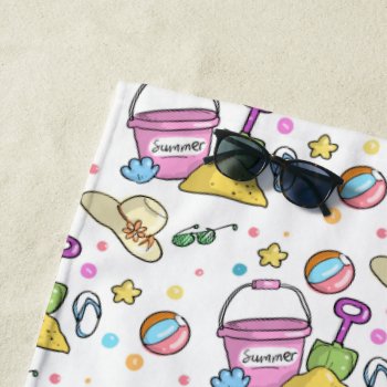 Summer Beach Holiday Doodles Pattern Beach Towel by beachcafe at Zazzle