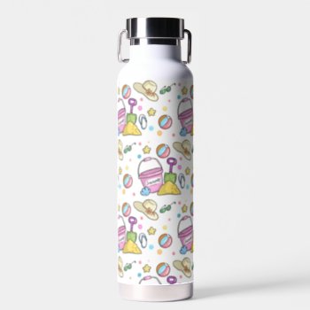 Summer Beach Holiday Doodles Pattern Water Bottle by beachcafe at Zazzle