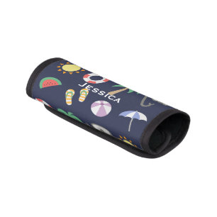 Summer Beach Holiday Pattern Navy Blue Name Luggage Handle Wrap