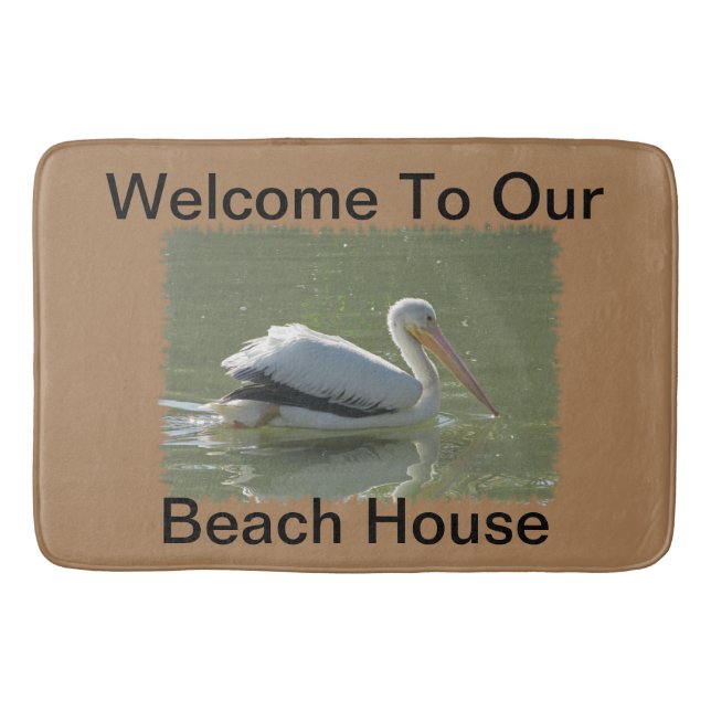 Summer Beach House Coastal Pelican Guest Welcome Bath Mat (Front)