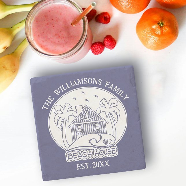 Summer Beach House Nautical Navy Blue White Family Stone Coaster (Creator Uploaded)