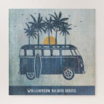 Summer Beach House Retro Surf Van Jigsaw Puzzle<br><div class="desc">Have some summer fun with this retro style summer beach surfer van. Monogrammed with your name or other text. Perfect for vacation rentals.</div>