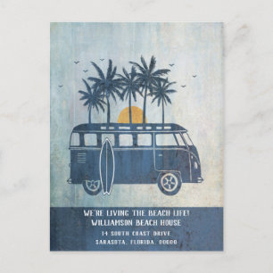 Summer Beach House Retro Van New Address Postcard