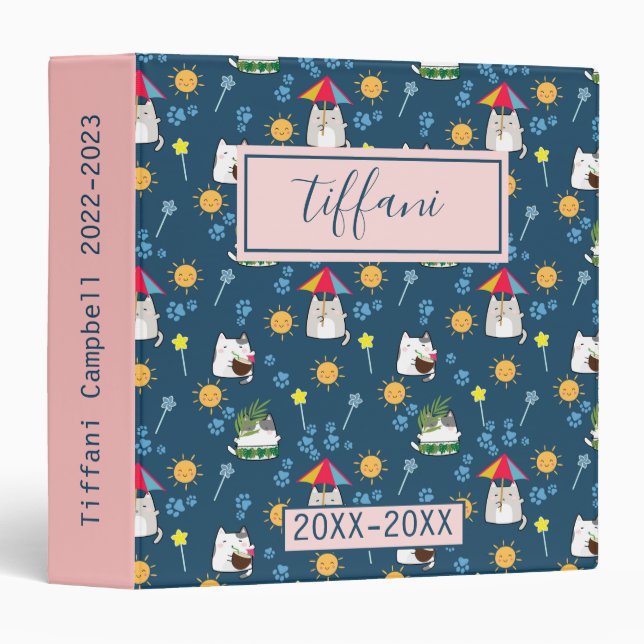 Summer Beach Kitty Cats  3 Ring Binder (Front/Spine)