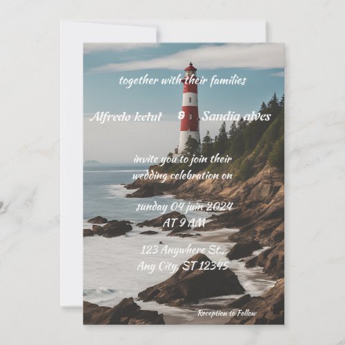 summer beach Lighthouse watercolor wedding Invitat Invitation