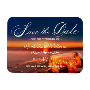 Summer Beach Mason Jar Blue Night Save the Date Magnet