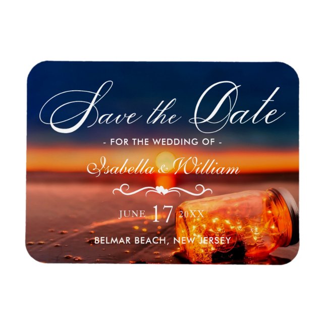 Summer Beach Mason Jar Blue Night Save the Date Magnet (Horizontal)