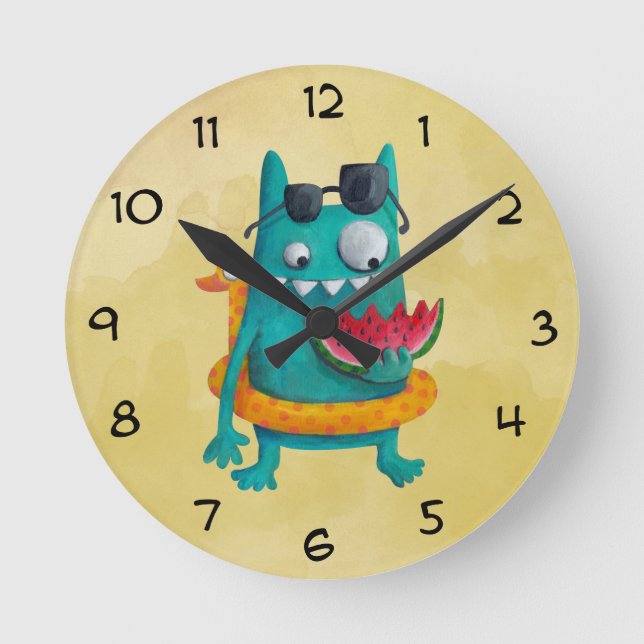 Summer Beach Monster Round Clock (Front)