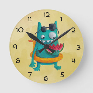 Summer Beach Monster Round Clock