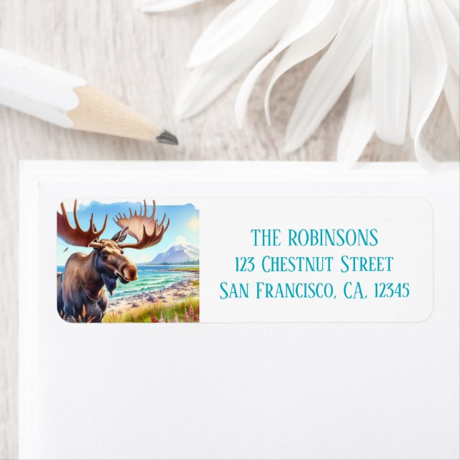 Summer Beach Moose Return Address Label (Insitu)