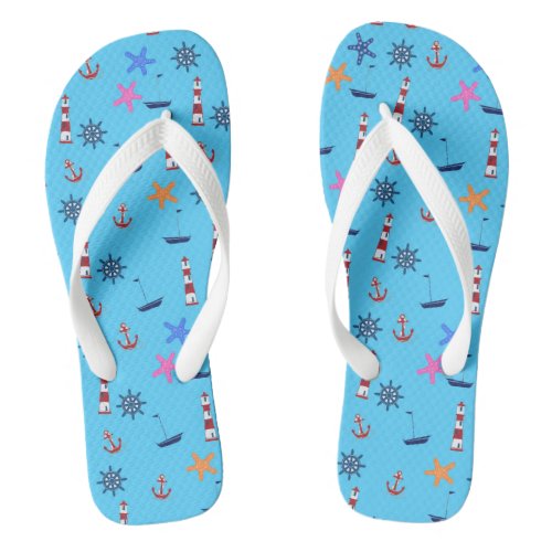 Summer Beach Nautical Blue Pattern Flip Flops