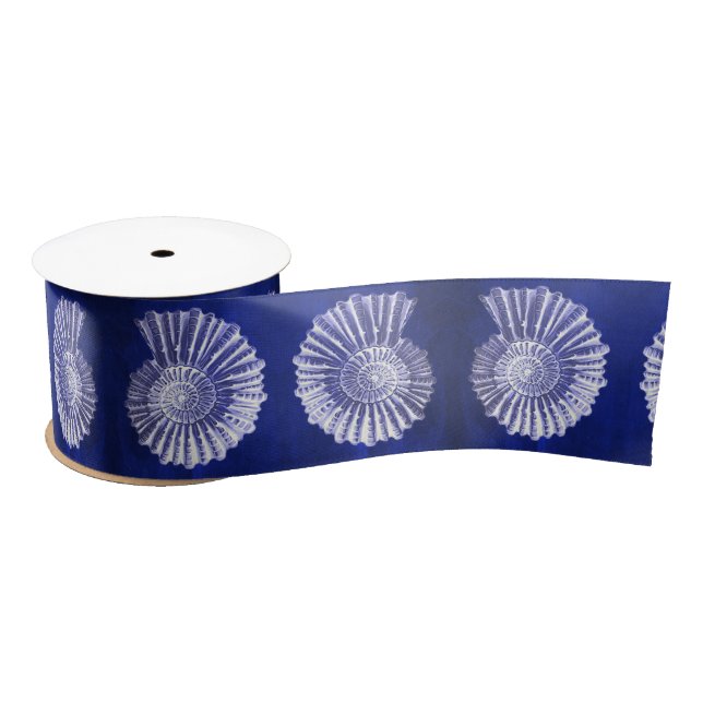 Summer Beach Nautical Coastal Blue Conch Seashell  Satin Ribbon (Spool)