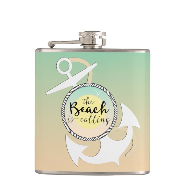 Summer Beach Nautical Typography Flask (Front)