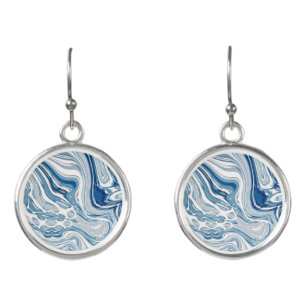 summer beach nautical waves watercolor blue swirls earrings