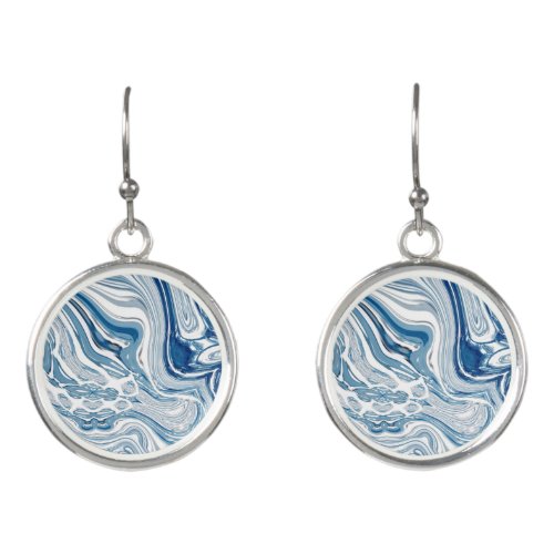 summer beach nautical waves watercolor blue swirls earrings