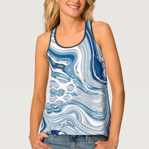 summer beach nautical waves watercolor blue swirls tank top