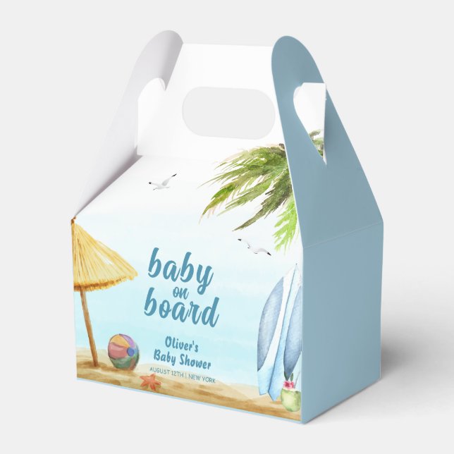 Summer Beach Ocean Surfboard Baby Shower Favor Boxes (Front Side)