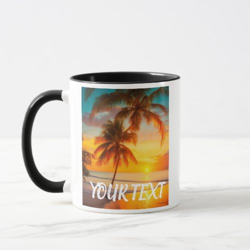 summer beach ocean vacation palm tree sunset mug
