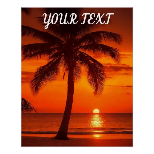 summer beach ocean vacation palm tree sunset  poster