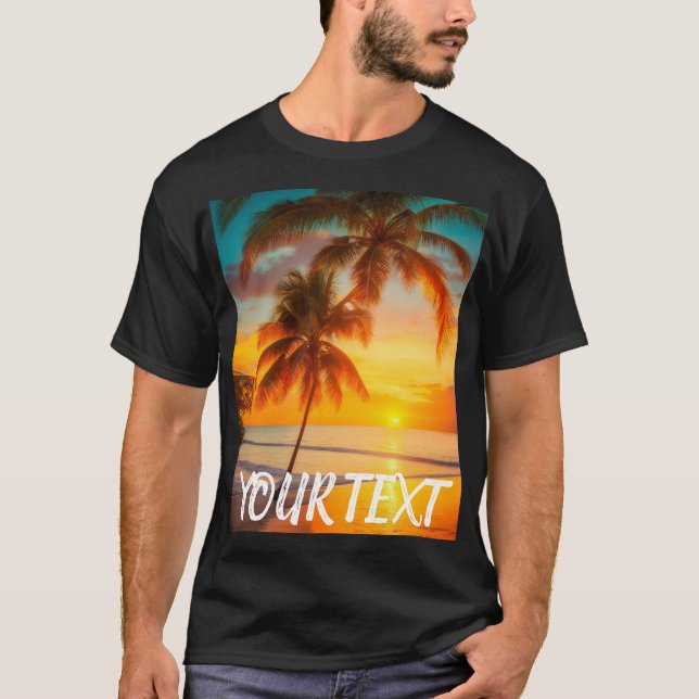 summer beach ocean vacation palm tree sunset T-Shirt (Front)