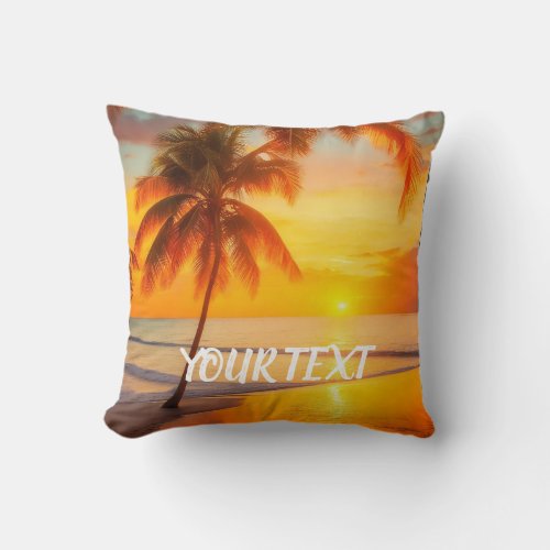 summer beach ocean vacation palm tree sunset throw pillow