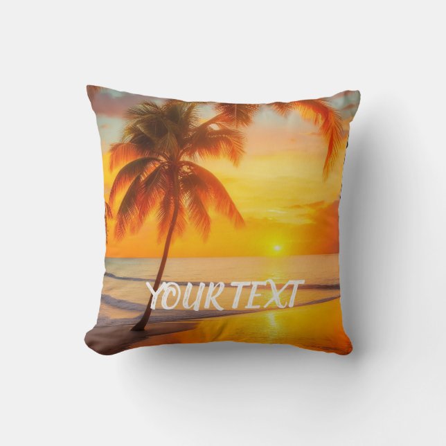 summer beach ocean vacation palm tree sunset throw pillow (Front)